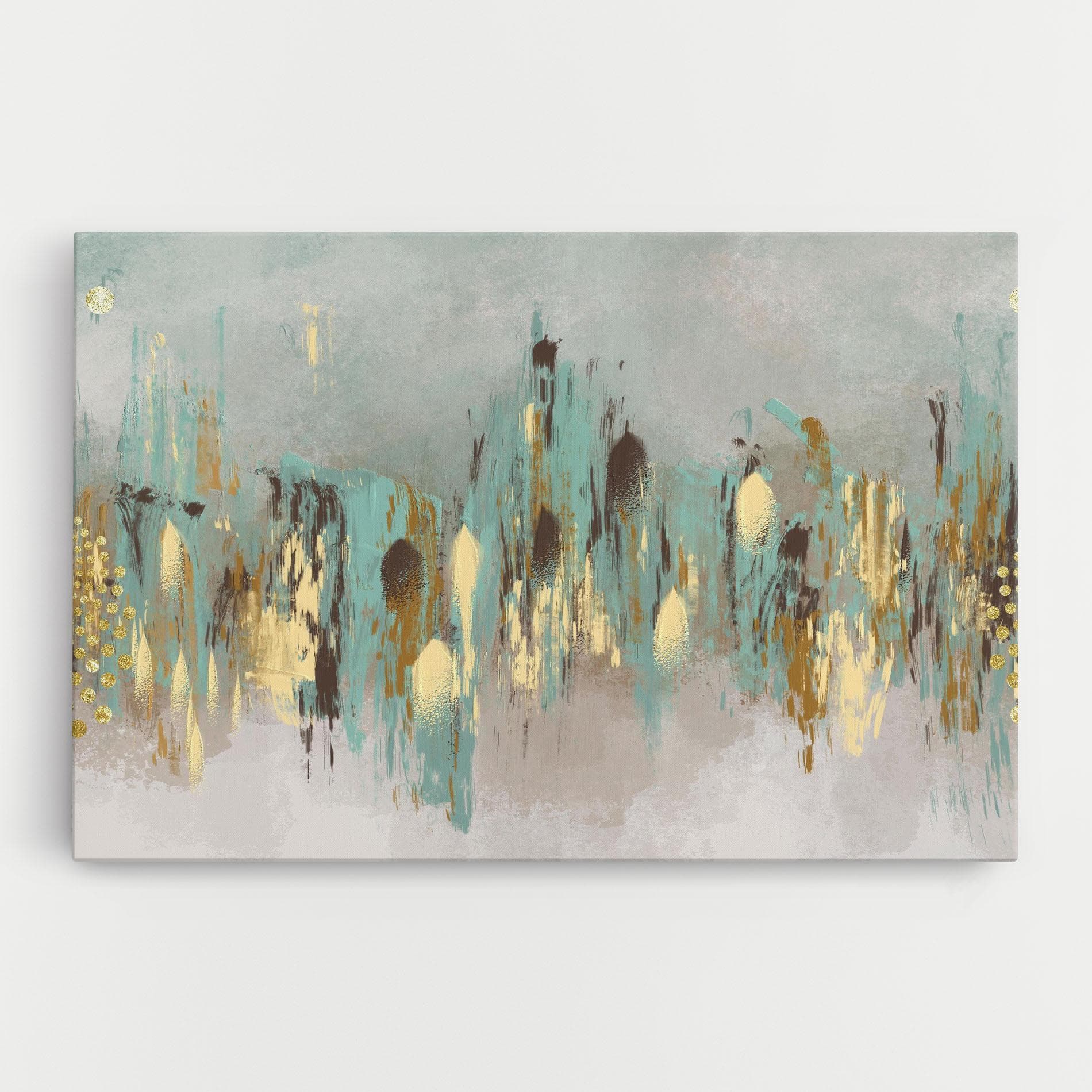 Tablou Decorativ: Prynt: Canvas Arta Abstracta Modern Auriu Spiral Points - Decor Perete CHIAJNA montaj inclus